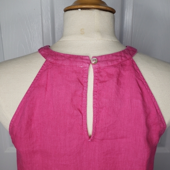 C & C California Linen Dress S A Line Key Hole Lagenlook Minimalist Contemporary - Picture 5 of 11